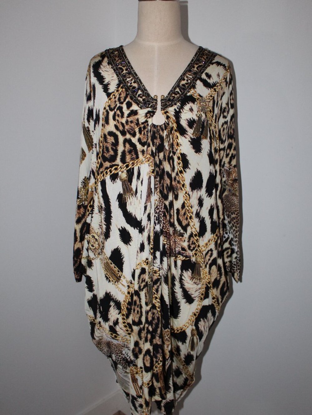 CAMILLA Leopard Beaded Kaftan Dress Split V-Neck One Size